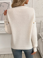 Floral Embroidered Knit Jumper Women's Cream Long Sleeve Crew Neck – Casual, Office, Holiday, Gift