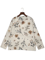 Floral V-Neck Knit Jumper Women's Long Sleeve Beige Pullover – Casual, Office, Holiday, Gift