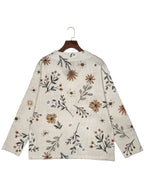 Floral V-Neck Knit Jumper Women's Long Sleeve Beige Pullover – Casual, Office, Holiday, Gift