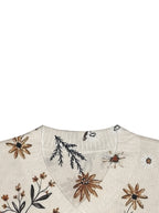 Floral V-Neck Knit Jumper Women's Long Sleeve Beige Pullover – Casual, Office, Holiday, Gift
