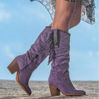 Fringe Cowgirl Boots Suede Knee High Block Heel Women's – Western, Casual, Holiday, Gift