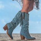 Fringe Cowgirl Boots Suede Knee High Block Heel Women's – Western, Casual, Holiday, Gift