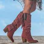 Fringe Cowgirl Boots Suede Knee High Block Heel Women's – Western, Casual, Holiday, Gift