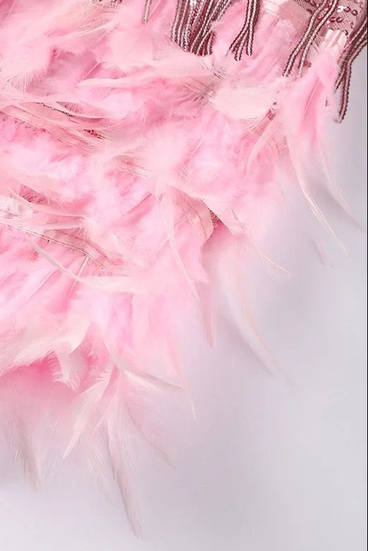 Fringe Mini Dress Beaded Feather Trim Women's – Cocktail, Party, Holiday, Gift · Werune