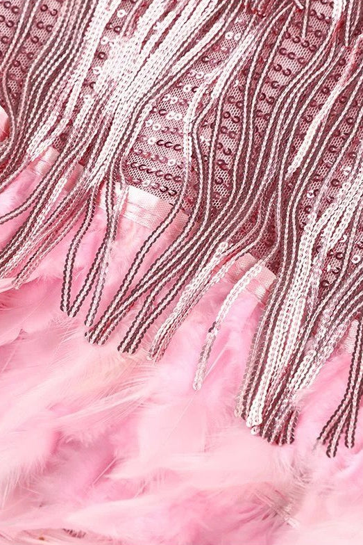 Fringe Mini Dress Beaded Feather Trim Women's – Cocktail, Party, Holiday, Gift · Werune