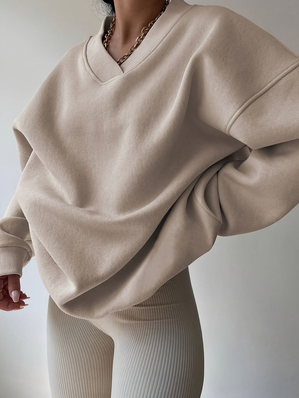 Half-Zip Sweatshirt Oversized Beige Women's Pullover – Casual, Loungewear, Everyday Comfort