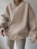 Half-Zip Sweatshirt Oversized Beige Women's Pullover – Casual, Loungewear, Everyday Comfort