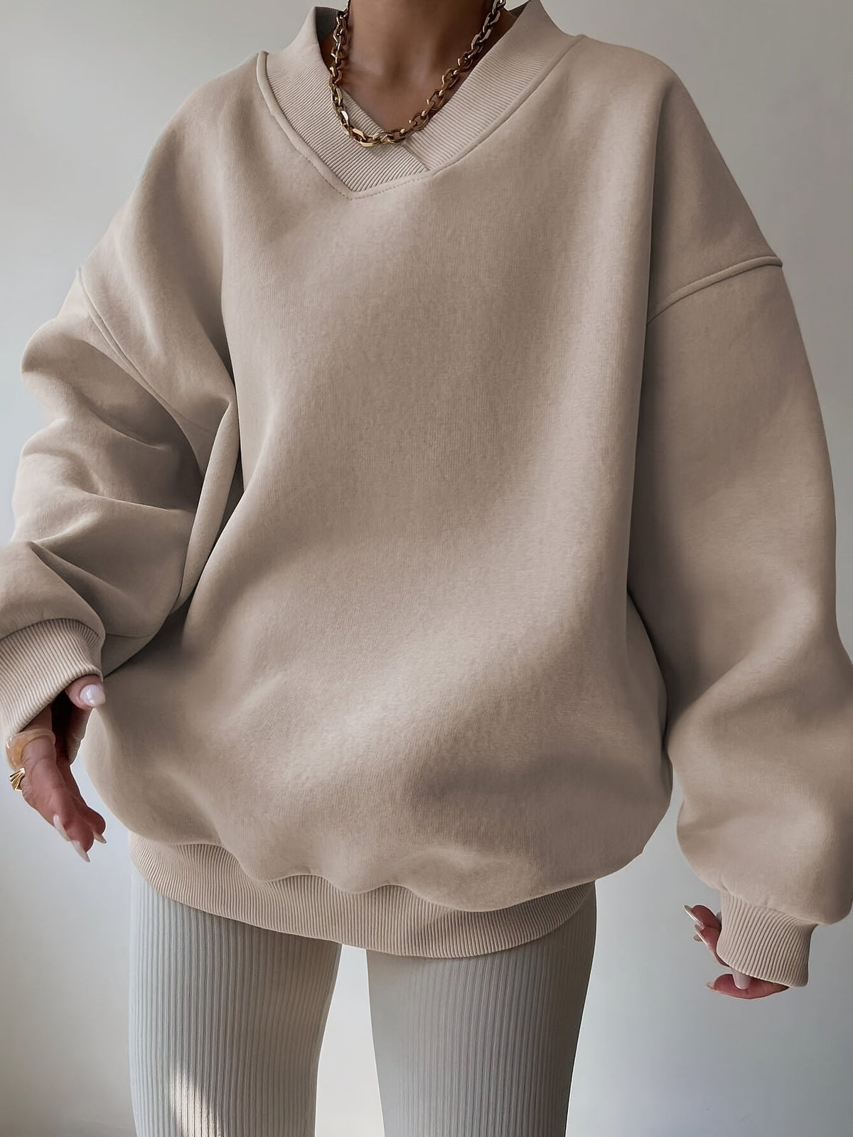 Half-Zip Sweatshirt Oversized Beige Women's Pullover – Casual, Loungewear, Everyday Comfort