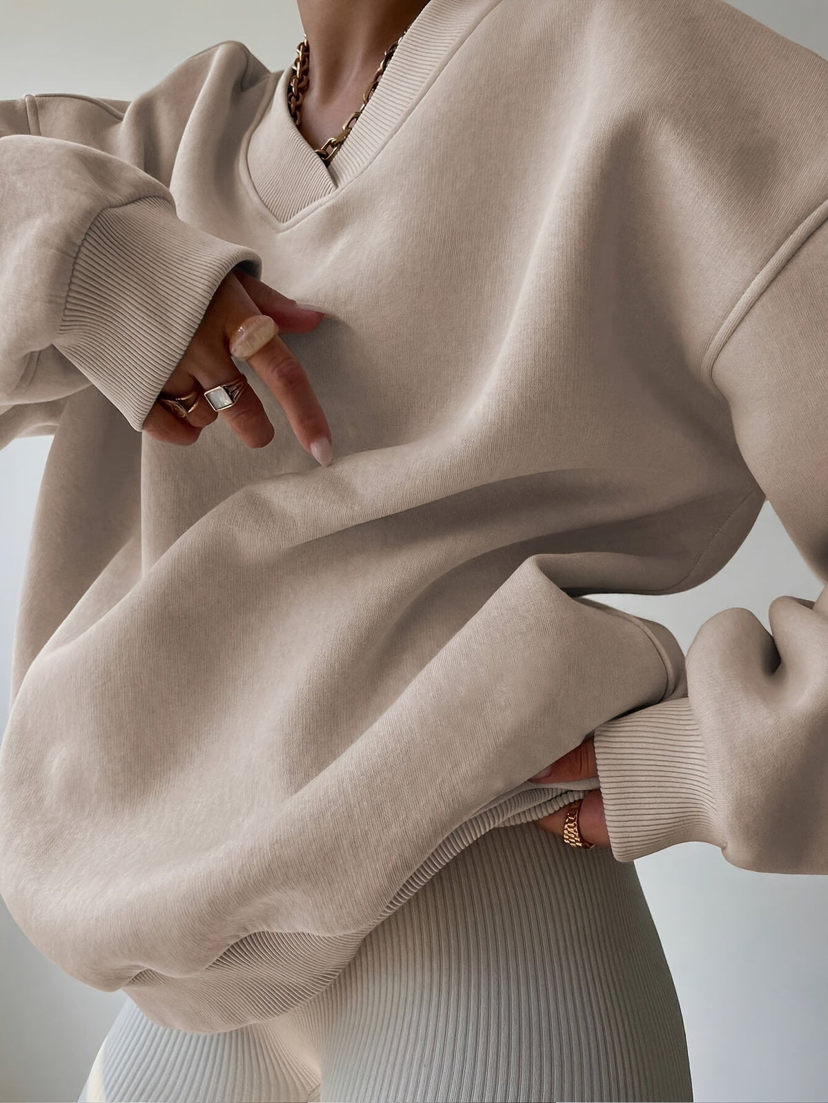 Half-Zip Sweatshirt Oversized Beige Women's Pullover – Casual, Loungewear, Everyday Comfort