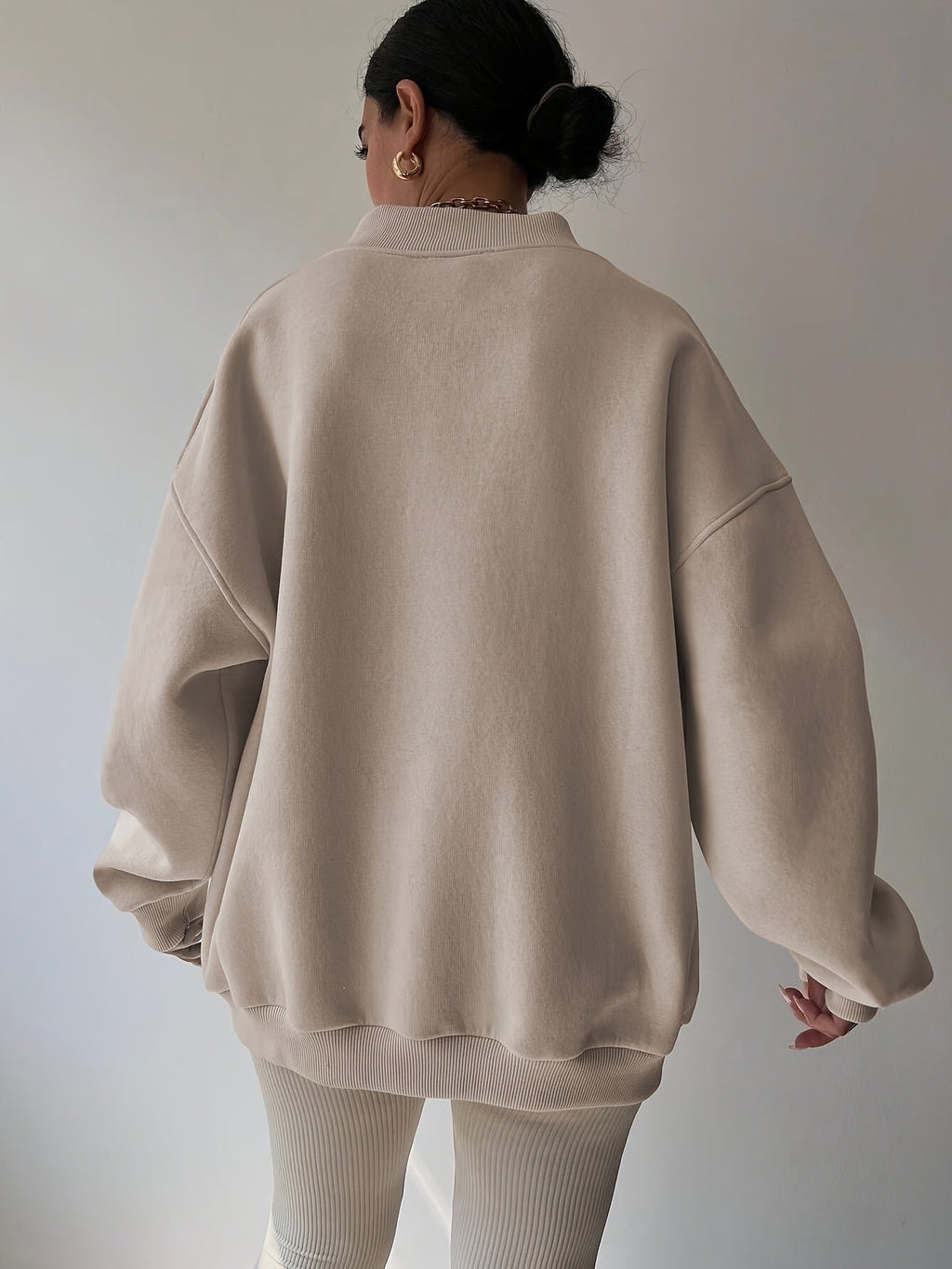 Half-Zip Sweatshirt Oversized Beige Women's Pullover – Casual, Loungewear, Everyday Comfort