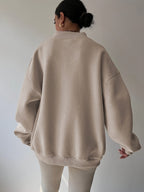 Half-Zip Sweatshirt Oversized Beige Women's Pullover – Casual, Loungewear, Everyday Comfort