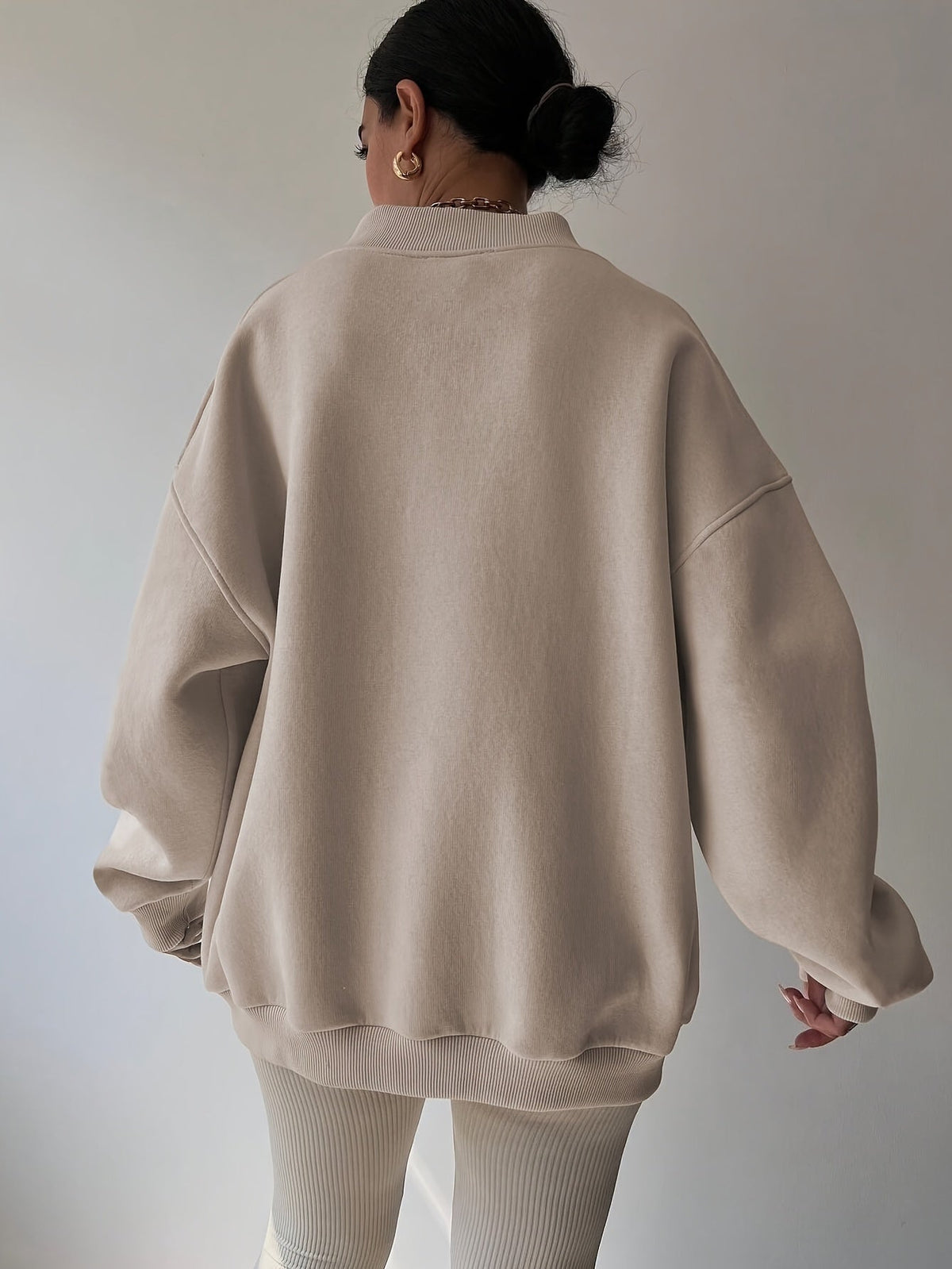 Half-Zip Sweatshirt Oversized Beige Women's Pullover – Casual, Loungewear, Everyday Comfort