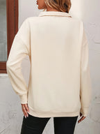 Half-Zip Sweatshirt Women's Beige Long Sleeve Collared Pullover – Casual, Office, Everyday Wear