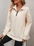 Half-Zip Sweatshirt Women's Beige Long Sleeve Collared Pullover – Casual, Office, Everyday Wear