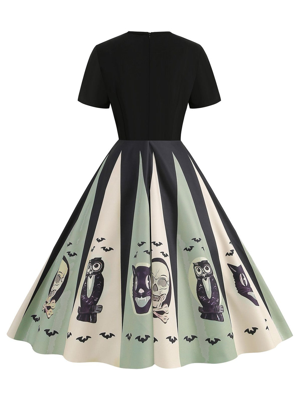 Halloween Dress Women's Spider Web Skull Bat Print Vintage Swing Midi – Costume Party, Gift, Casual