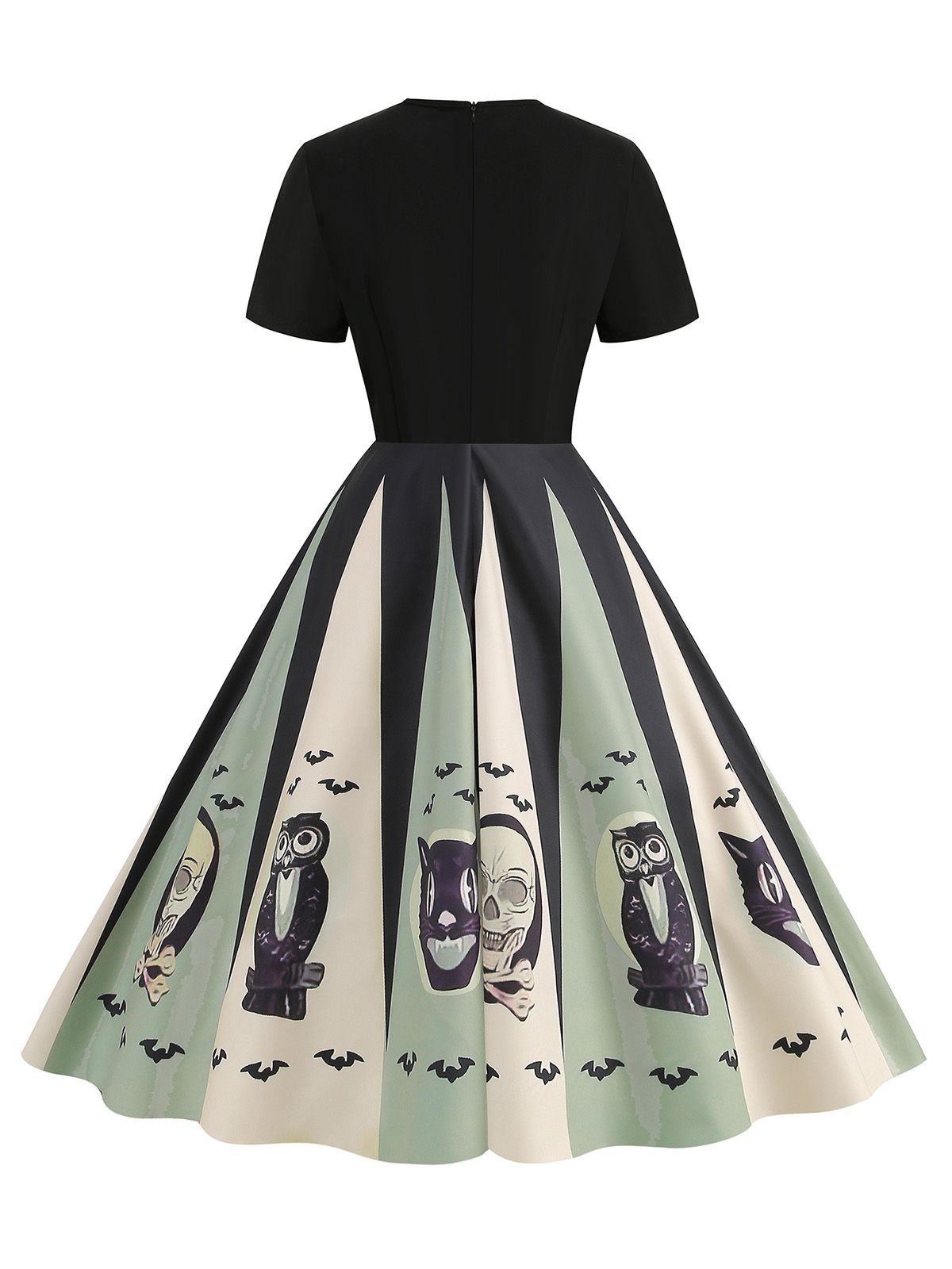 Halloween Dress Women's Spider Web Skull Bat Print Vintage Swing Midi – Costume Party, Gift, Casual
