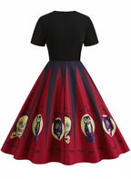 Halloween Dress Women's Spider Web Skull Bat Print Vintage Swing Midi – Costume Party, Gift, Casual