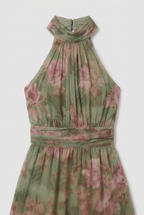 Halterneck Maxi Dress Chiffon Green Floral Women's – Wedding Guest, Holiday, Occasion, Summer