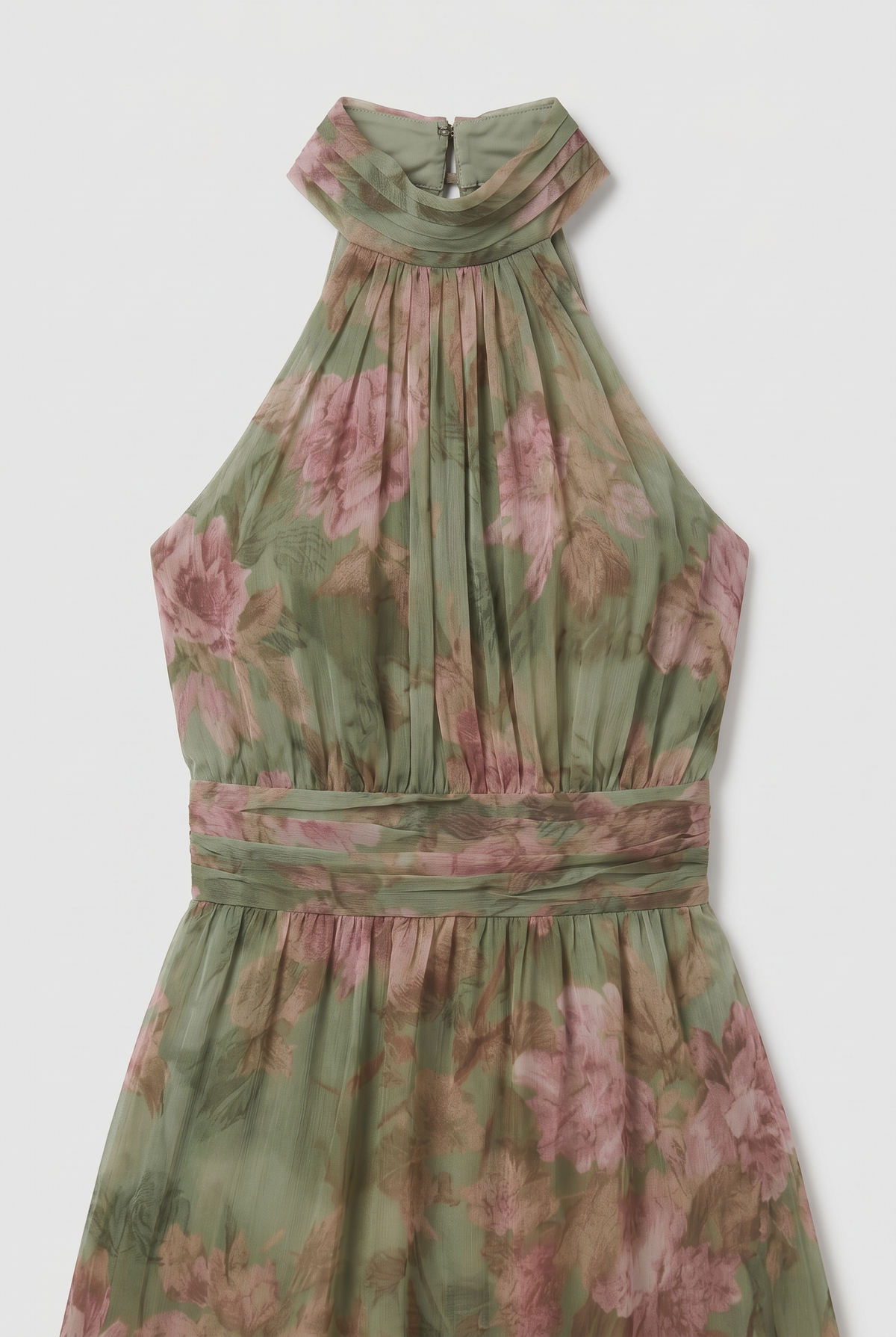 Halterneck Maxi Dress Chiffon Green Floral Women's – Wedding Guest, Holiday, Occasion, Summer