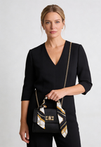 Handbag Faux Leather Black Women's Mini Crossbody with Scarf Handle Gold Chain – Casual, Office, Gift