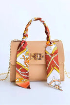 Handbag Faux Leather Black Women's Mini Crossbody with Scarf Handle Gold Chain – Casual, Office, Gift