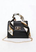 Handbag Faux Leather Black Women's Mini Crossbody with Scarf Handle Gold Chain – Casual, Office, Gift