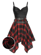 Handkerchief Hem Cami Dress Plaid Cowl Neck Women's with Belts – Gothic, Casual, Party Gift