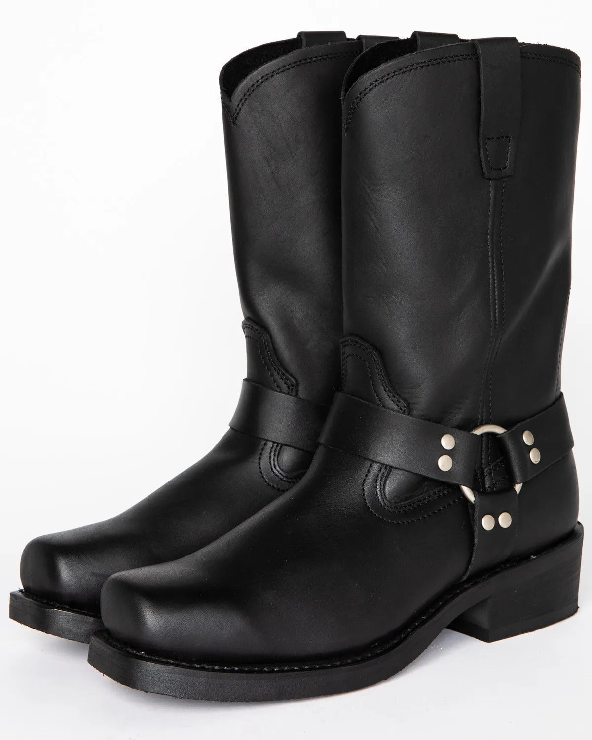 Harness Boots Leather Black Square Toe Men's – Casual, Motorcycle, Western Riding, Gift