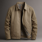 Harrington Jacket Men's Khaki Plaid-Lined Zip Up Collared Bomber Coat – Casual, Office, Everyday, Gift