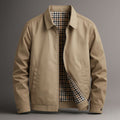 Harrington Jacket Men's Khaki Plaid-Lined Zip Up Collared Bomber Coat – Casual, Office, Everyday, Gift