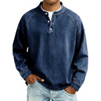 Henley Shirt Denim Blue Men's Long Sleeve Button Neck – Casual, Everyday · Werune