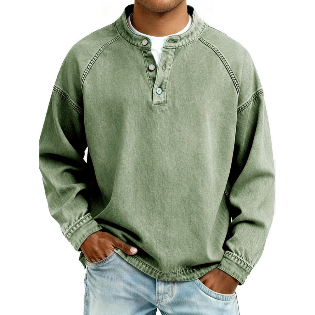 Henley Shirt Denim Blue Men's Long Sleeve Button Neck – Casual, Everyday · Werune