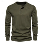 Henley Shirt Long-Sleeve Button Neck Men's Cotton Blend Top – Casual, Office, Everyday Wear, Gift
