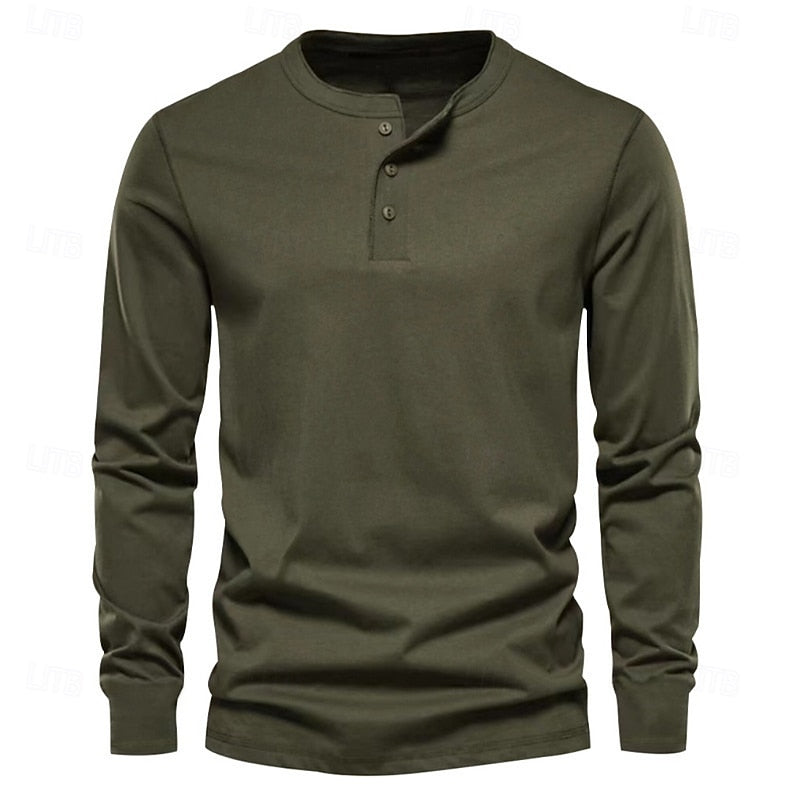 Henley Shirt Long-Sleeve Button Neck Men's Cotton Blend Top – Casual, Office, Everyday Wear, Gift