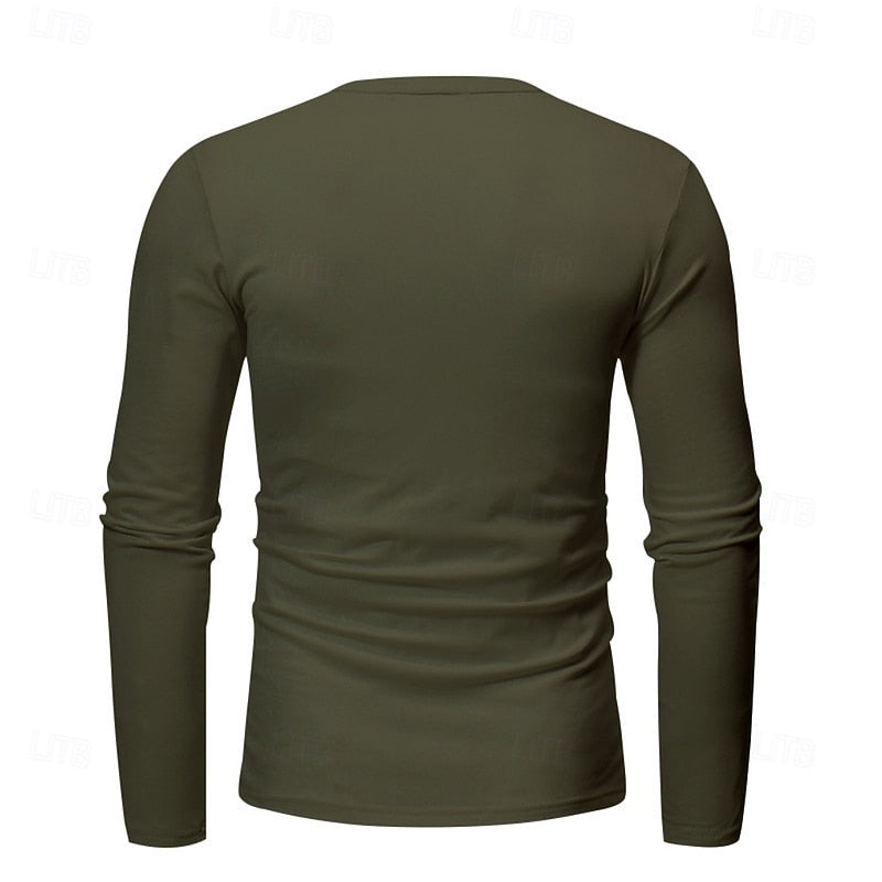 Henley Shirt Long-Sleeve Button Neck Men's Cotton Blend Top – Casual, Office, Everyday Wear, Gift