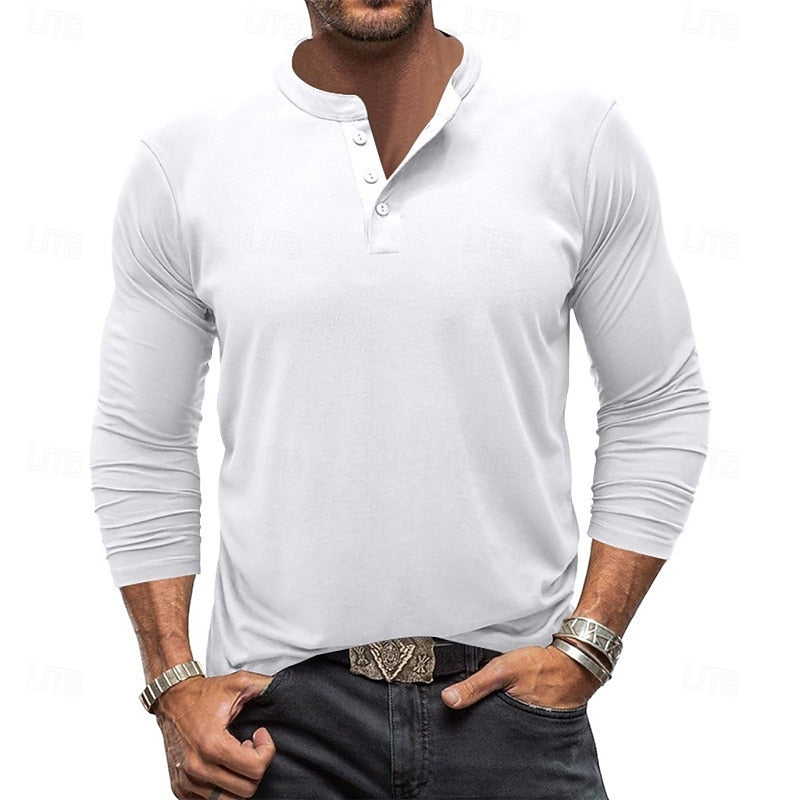 Henley Shirt Long-Sleeve Button Neck Men's Cotton Blend Top – Casual, Office, Everyday Wear, Gift