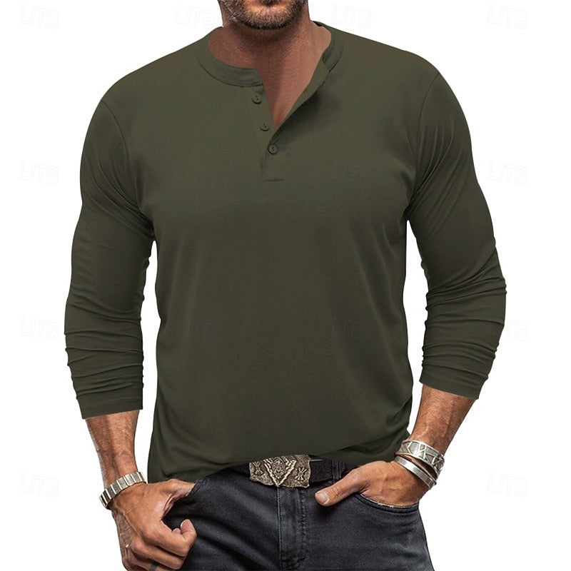 Henley Shirt Long-Sleeve Button Neck Men's Cotton Blend Top – Casual, Office, Everyday Wear, Gift
