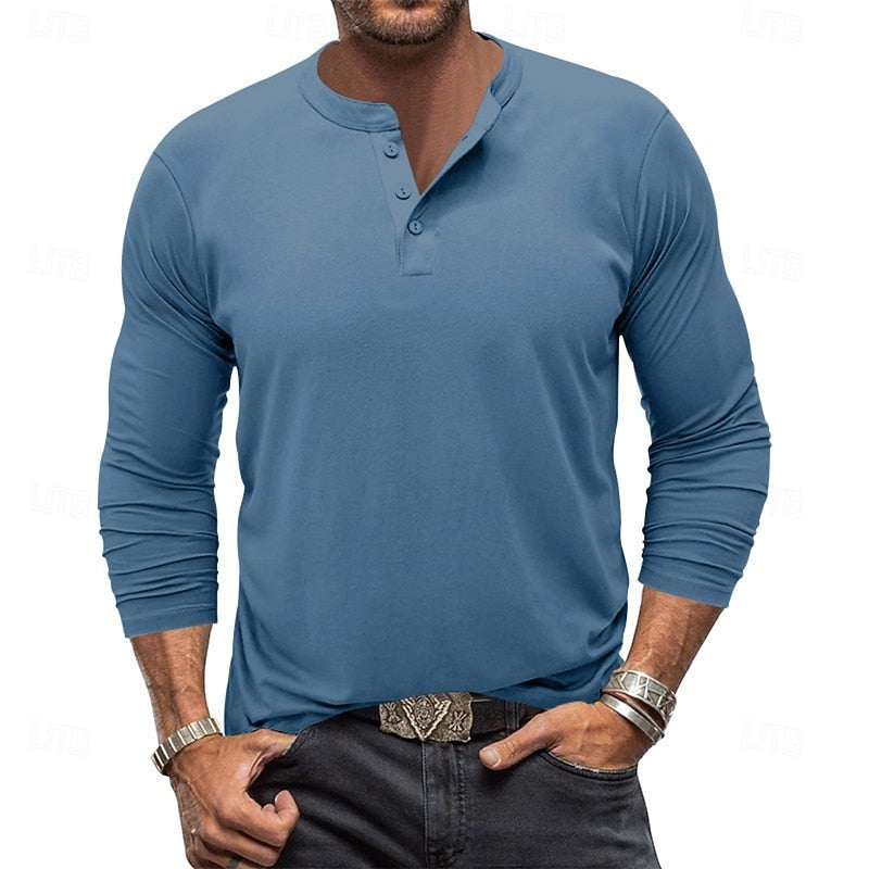 Henley Shirt Long-Sleeve Button Neck Men's Cotton Blend Top – Casual, Office, Everyday Wear, Gift