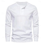 Henley Shirt Long-Sleeve Button Neck Men's Cotton Blend Top – Casual, Office, Everyday Wear, Gift