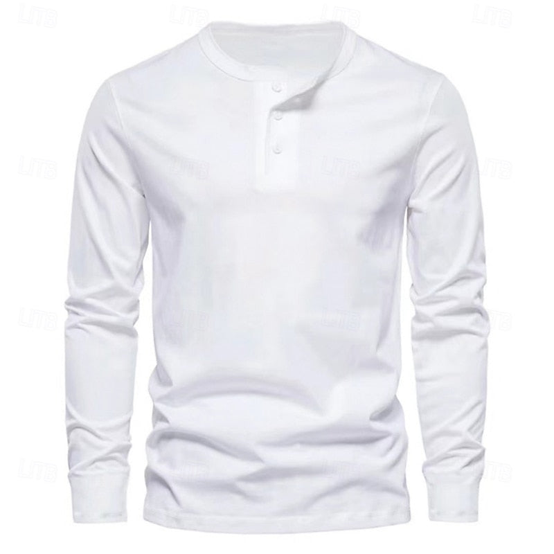 Henley Shirt Long-Sleeve Button Neck Men's Cotton Blend Top – Casual, Office, Everyday Wear, Gift