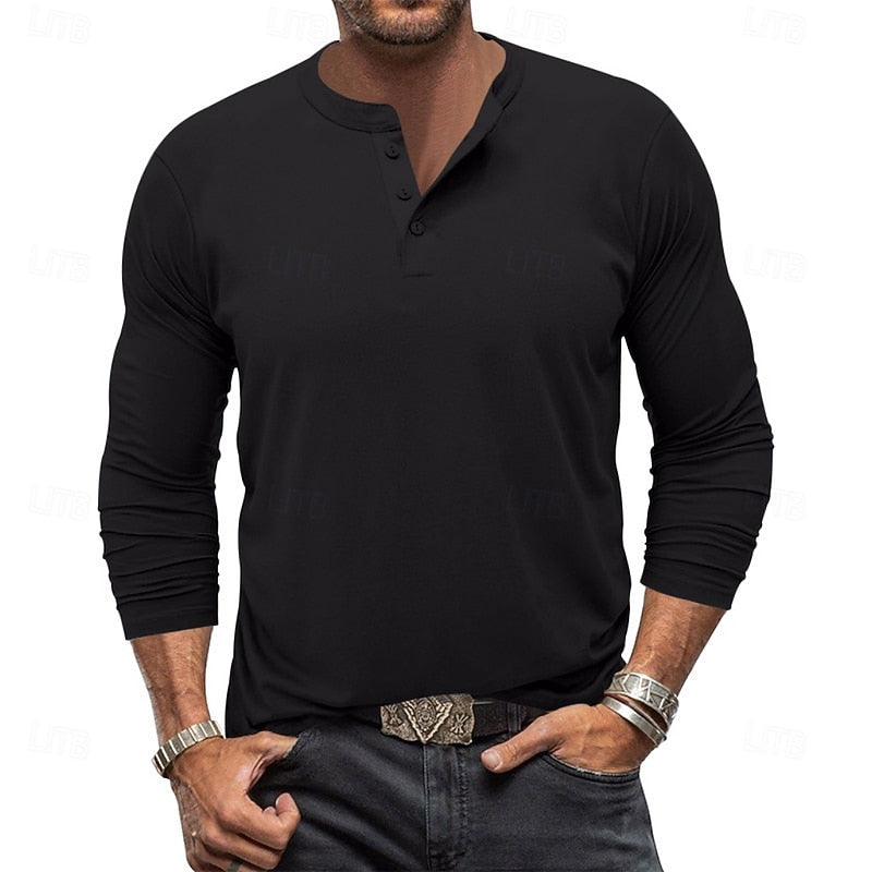 Henley Shirt Long-Sleeve Button Neck Men's Cotton Blend Top – Casual, Office, Everyday Wear, Gift