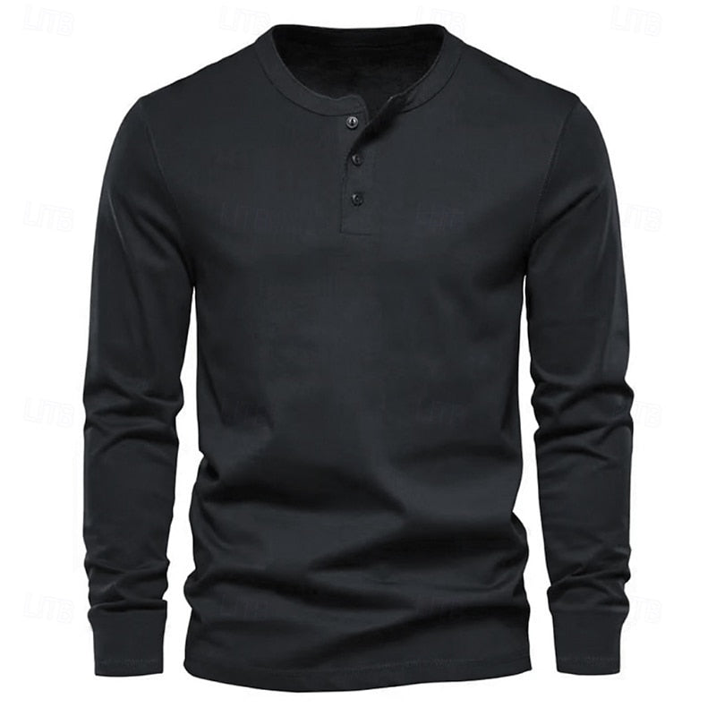 Henley Shirt Long-Sleeve Button Neck Men's Cotton Blend Top – Casual, Office, Everyday Wear, Gift