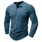 Henley Shirt Long-Sleeve Cotton Men's Olive Green Button Neck – Casual, Office, Everyday Wear