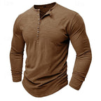 Henley Shirt Long-Sleeve Cotton Men's Olive Green Button Neck – Casual, Office, Everyday Wear
