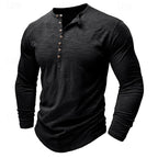 Henley Shirt Long-Sleeve Cotton Men's Olive Green Button Neck – Casual, Office, Everyday Wear