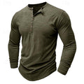 Henley Shirt Long-Sleeve Cotton Men's Olive Green Button Neck – Casual, Office, Everyday Wear