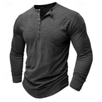 Henley Shirt Long-Sleeve Cotton Men's Olive Green Button Neck – Casual, Office, Everyday Wear