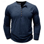 Henley Shirt Long-Sleeve Cotton Men's Olive Green Button Neck – Casual, Office, Everyday Wear