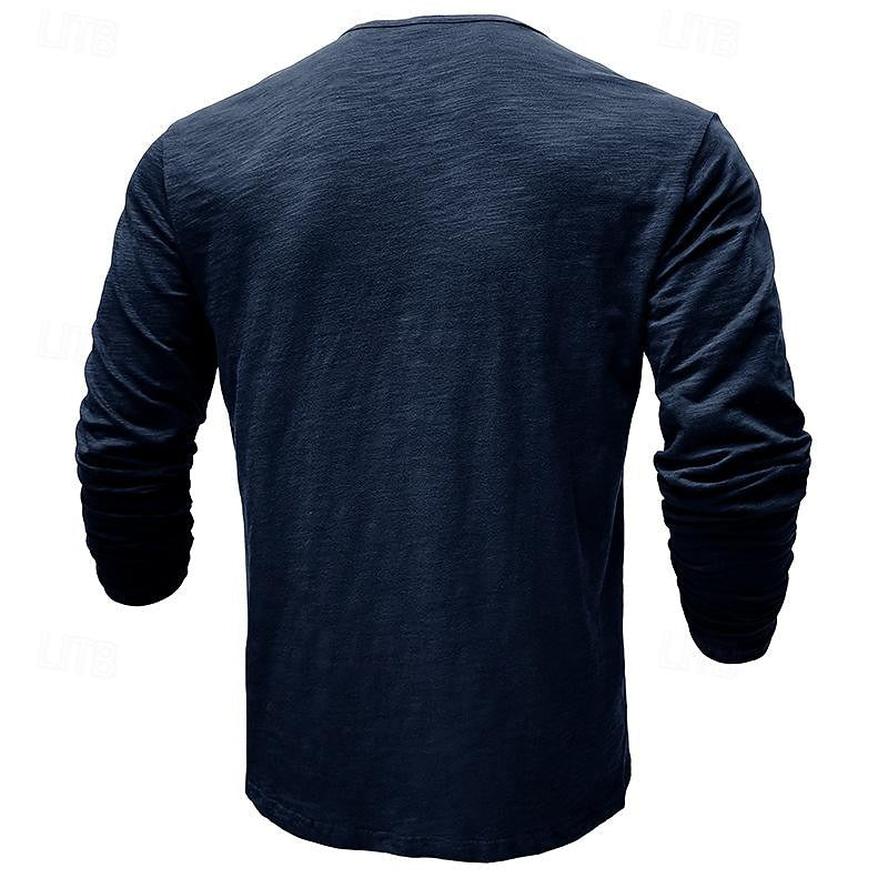 Henley Shirt Long-Sleeve Cotton Men's Olive Green Button Neck – Casual, Office, Everyday Wear