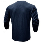 Henley Shirt Long-Sleeve Cotton Men's Olive Green Button Neck – Casual, Office, Everyday Wear